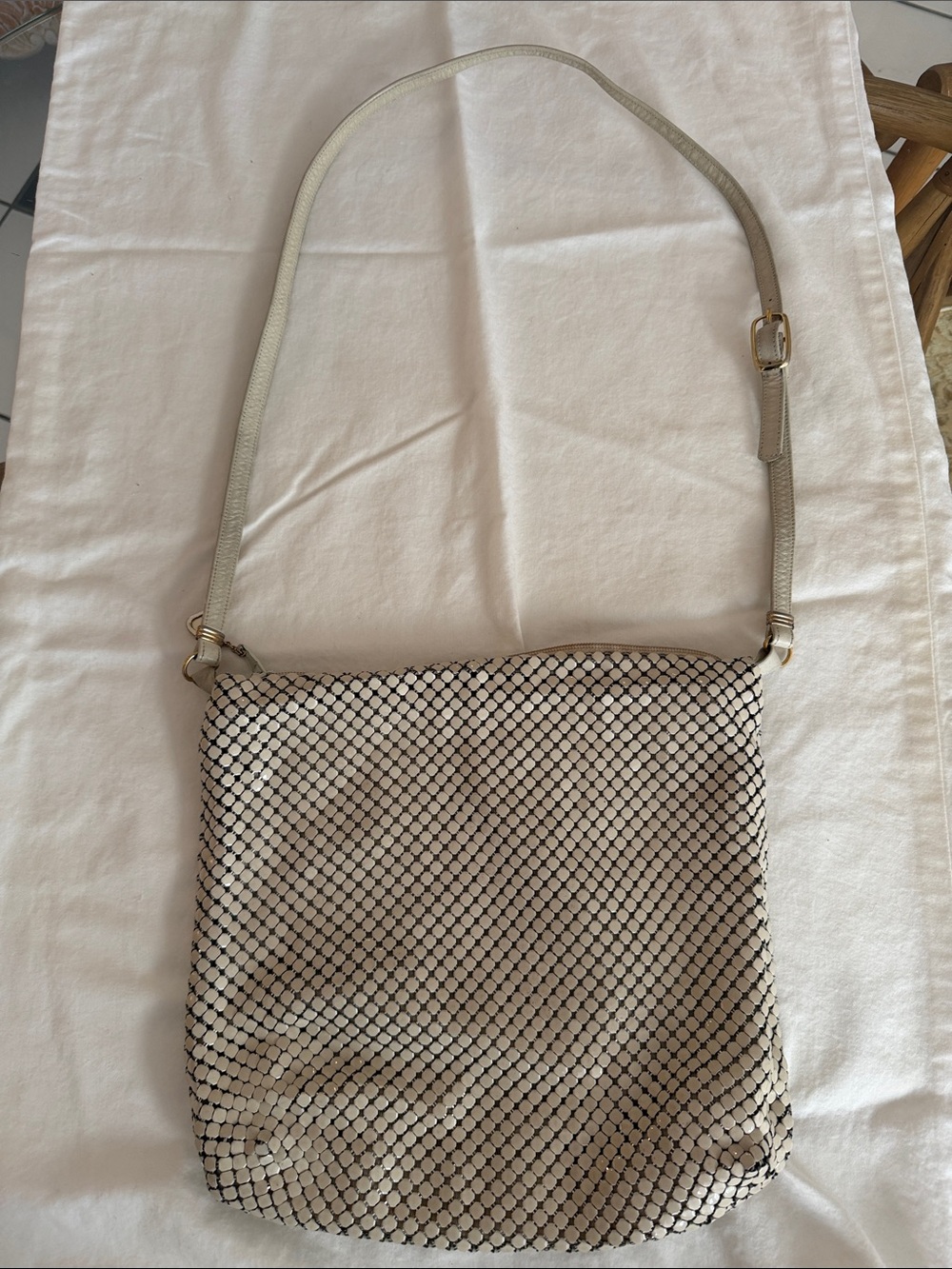 Whiting & Davis Cream Mesh Crossbody Bag